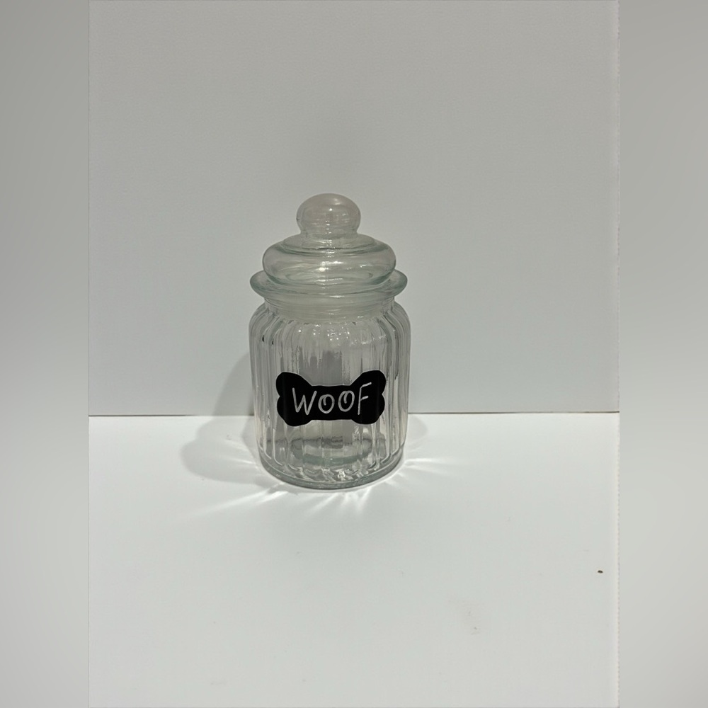 Glass Dog Treat Container Woof
